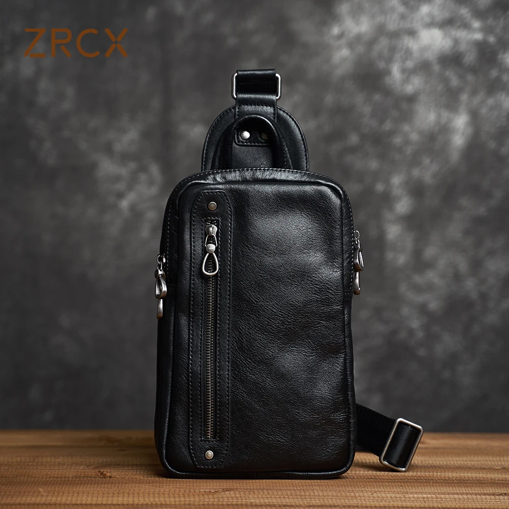 ZRCX Men\'s Chest Bag  Male Genuine Leather  Messenger Bag Casual Shoulder Bag Chest Bag Casual Fashion Mini Bag For 7.9inch IPad