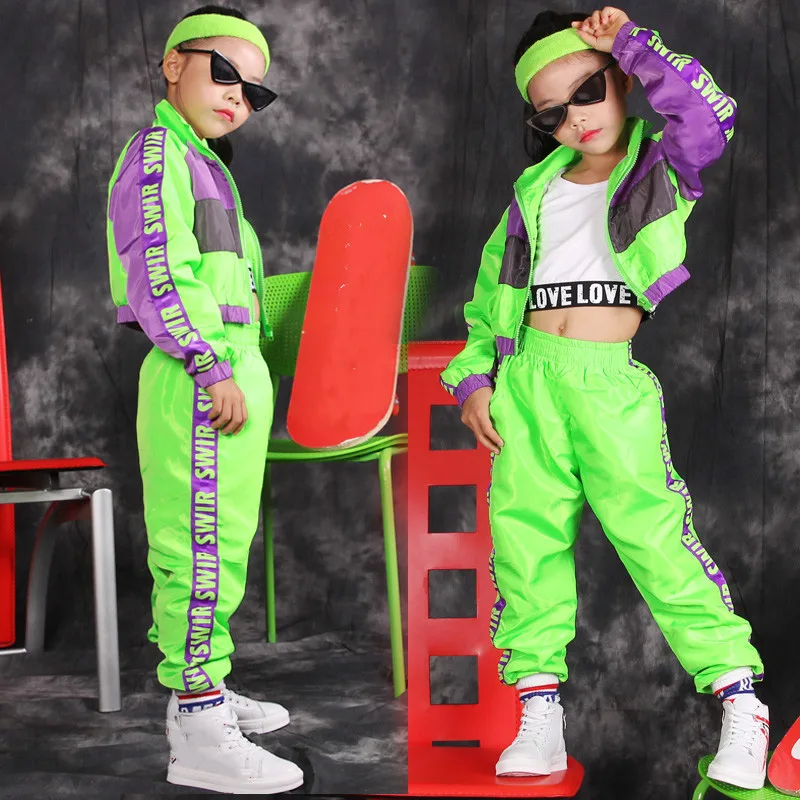 Girl Clothes Children\'S Hip Hop Dance Wear Girls Jazz Modern Dancing Costumes Fluorescence Clothing  Kids Stage Costumes Outfits