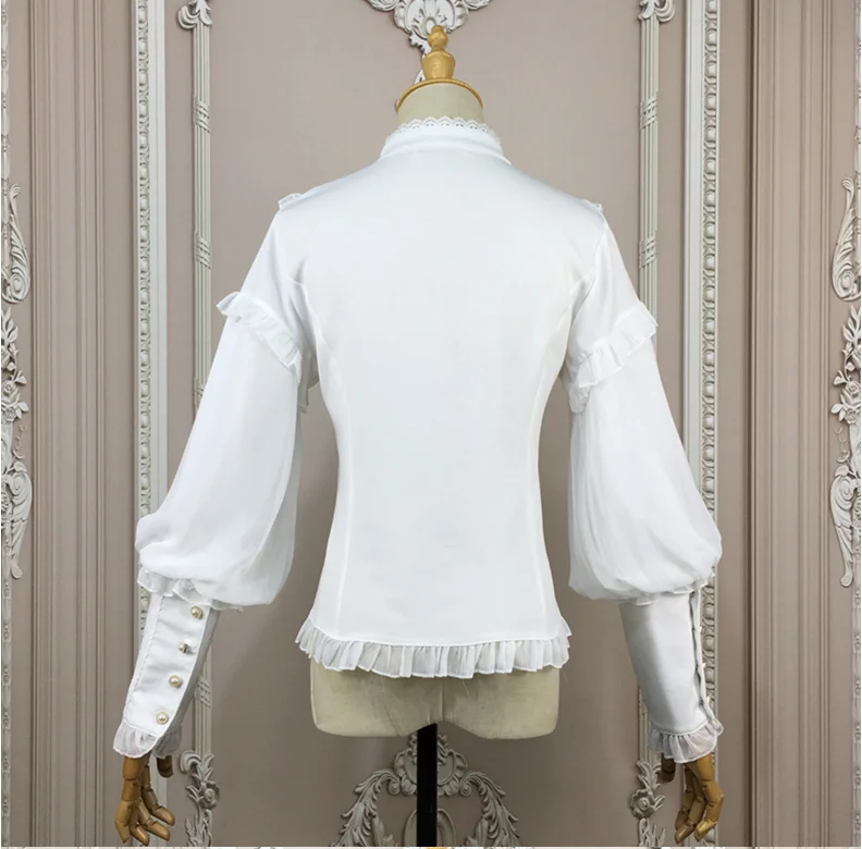 White Diamond Bow Stand Collar Lantern Sleeve Medieval Victorian Top Gothic Lolita Blouse Vintage Shirts For Women Plus Size