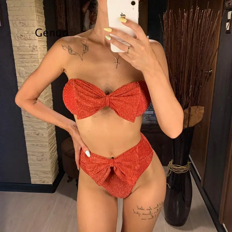 

High Waist Bikini 2020 Female Swimsuit Women Swimwear Two-Piece Bikini Set Strapless Bather Bathing Suit Swim