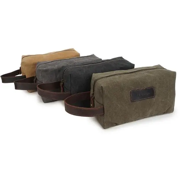 Men's Clutch Bag Washed Canvas Toiletry Bag Retro Clutch Head Layer Cowhide Wrist Bag