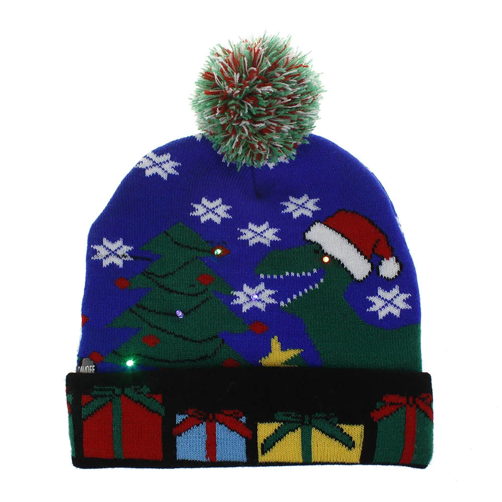 New Style! LED Christmas Hat Beanie Light Up Illuminate Warm Hat 48 Patterns New Year Snowman Sweater Hat Christmas Decorations