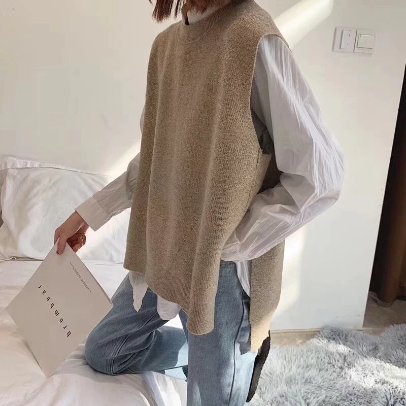 Women\'s Loose Knitted Cashmere Vest, Female Sleeveless Sweater, Round Neck, Monochromatic, Comfortable, Soft, New Product, Hot