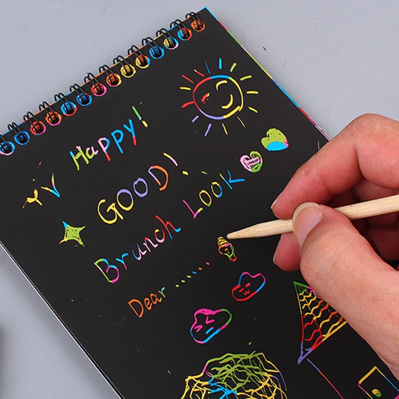 12 Sheets Rainbow Scratch Note Sketchbook Paper Painting Toys Children DIY Color Art Doodle Scratch Off Card Drawing Notebooks