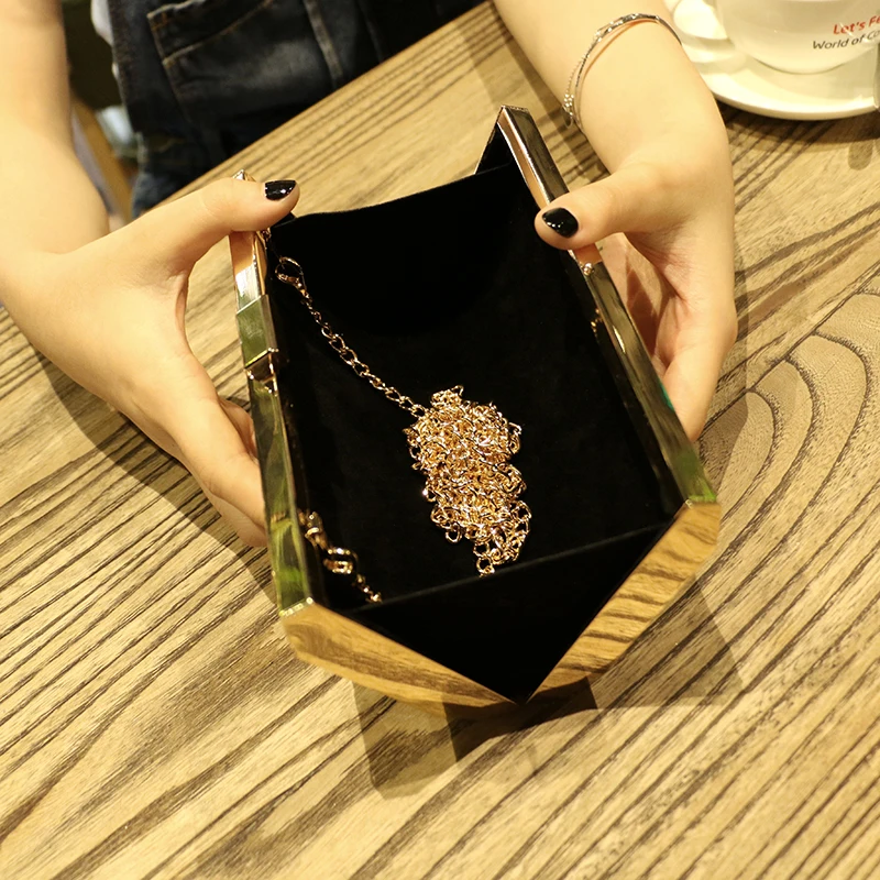 Gold Acrylic Box ladies Geometric Evening Bag Clutch bags Elegent Chain Women Handbag Shoulder Bag For Wedding/Dating/Party