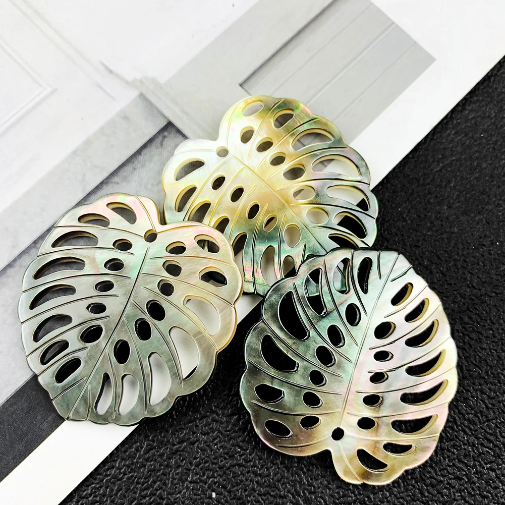 Natural Black Shell Charms Bohemia Hollow Leaf Pendant Mother of Pearl Loose Spacer Beads DIY Necklace Earring Jewelry Making