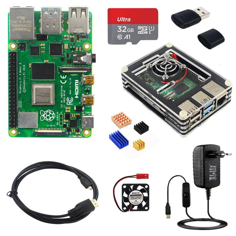 Original Raspberry Pi 4 Model B 2 4 8GB RAM Optional 9 Layer Acrylic Case 32 GB TF Card Switch Power Adapter Fan Heatsink