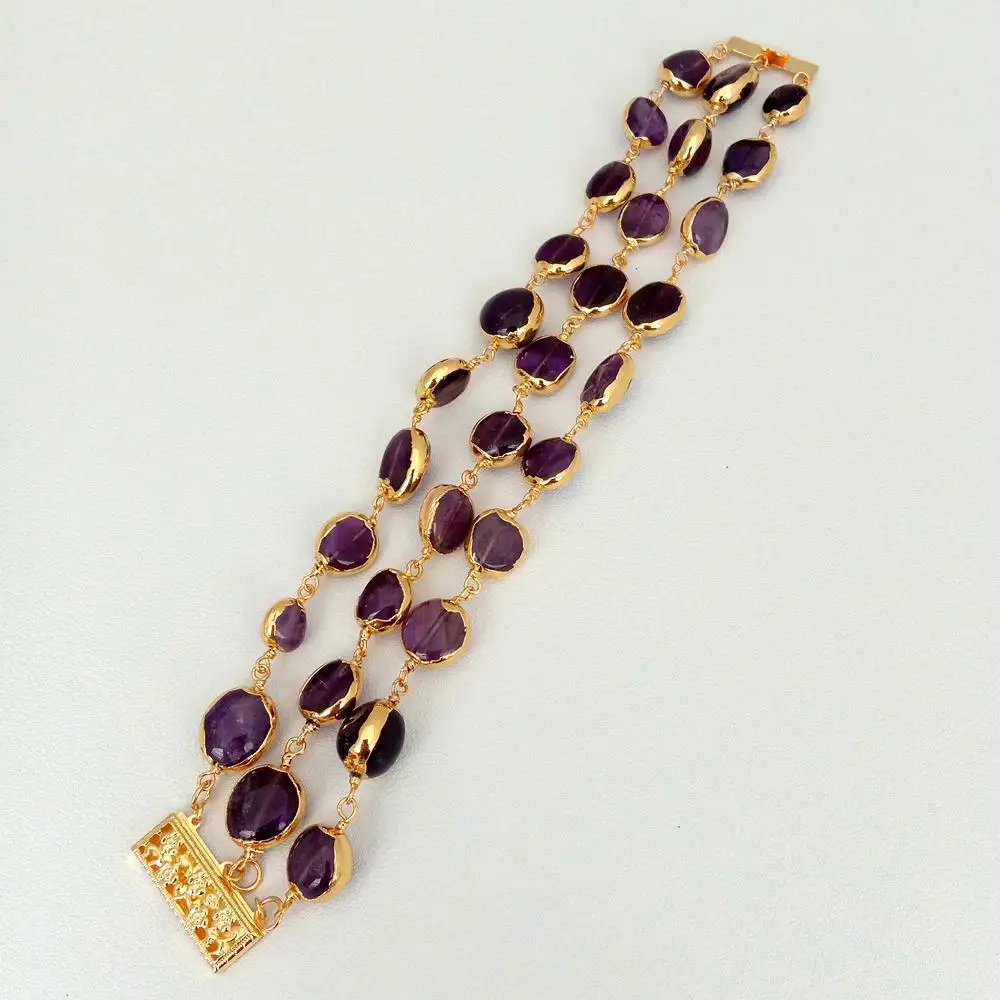 Y·YING 3 Strands Natural Amethysts Freeform With Electroplated Edge Bracelet 8