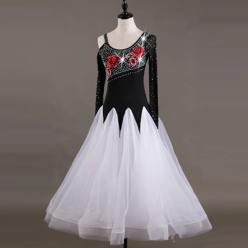 

Ballroom Dance Dresses Long Sleeve foxtrot embroidery white Women Stage Waltz Ballroom Dress purple lilac MQ050
