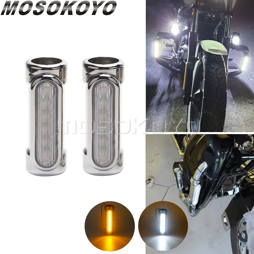 

Chrome Motorcycle Highway Bar Switchback Driving Light White Amber LED 1.25'' Crash Bars For Yamaha Harley Touring Universal