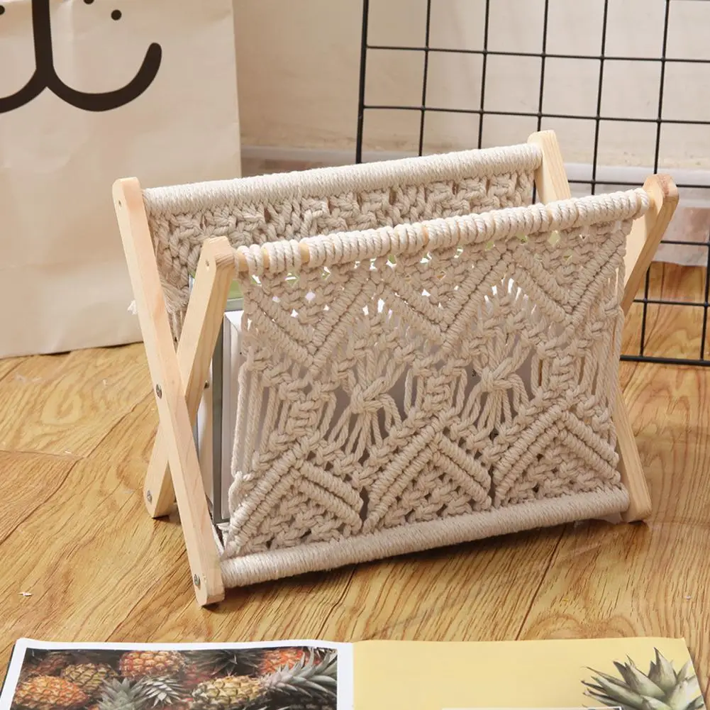 Storage Rack Nice-looking Elegant Decorative Foldable Wooden Cotton Rope Book Shelf Rack for Household