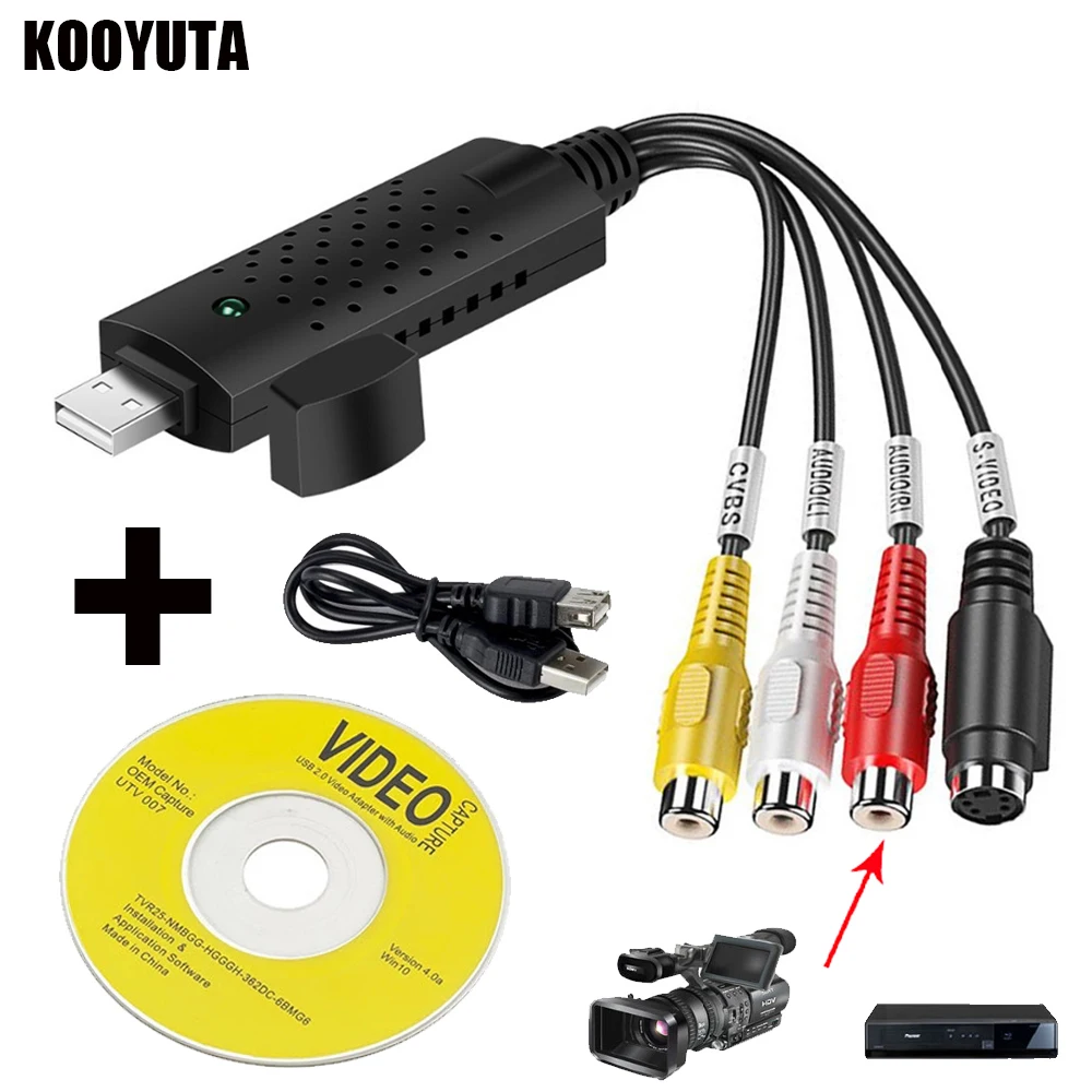 Venda quente! Easycap-Adaptador de captura de vídeo USB 2.0, TV, DVD, VHS, Áudio, PC, DVR Card, Conversor, Chegada, 4 canais