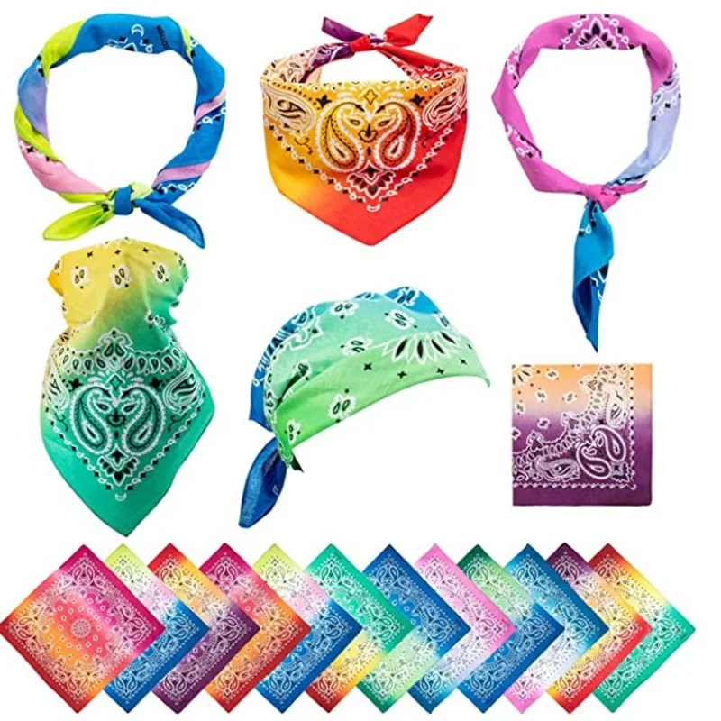 Colorful Tie Dye Hip Hop Paisley Bandana Square Scarf Head Wrap Neck Wrist Band Handkerchief For Graffitin Women Men Bright