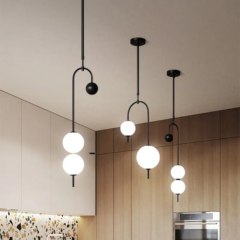 

Nordic glass pendant lamp minimalist light designer long pendant light G9 black and gold light restaurant kitchen hanging lights