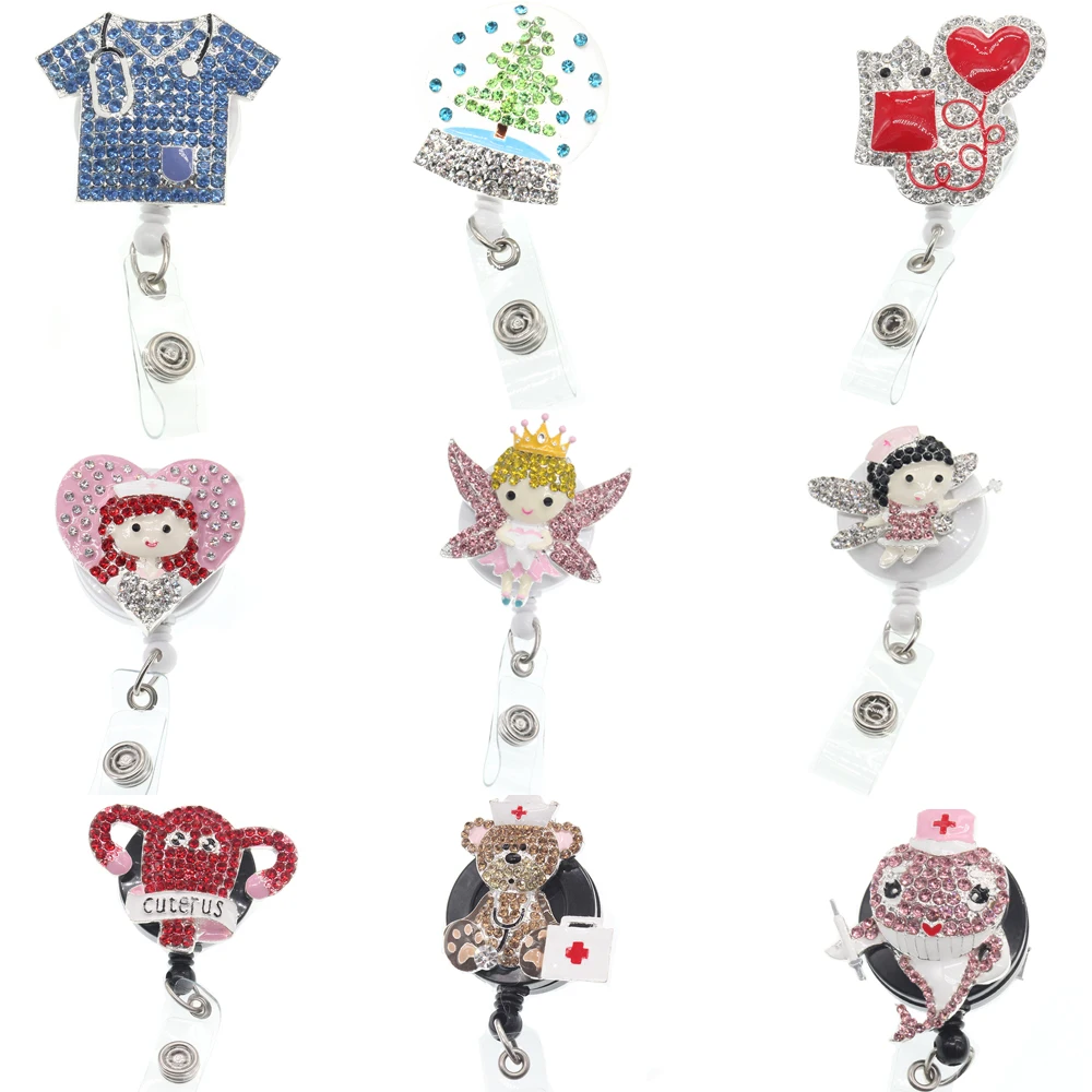 

Free shipping Rhinestone ID Retractable badge with clip holder