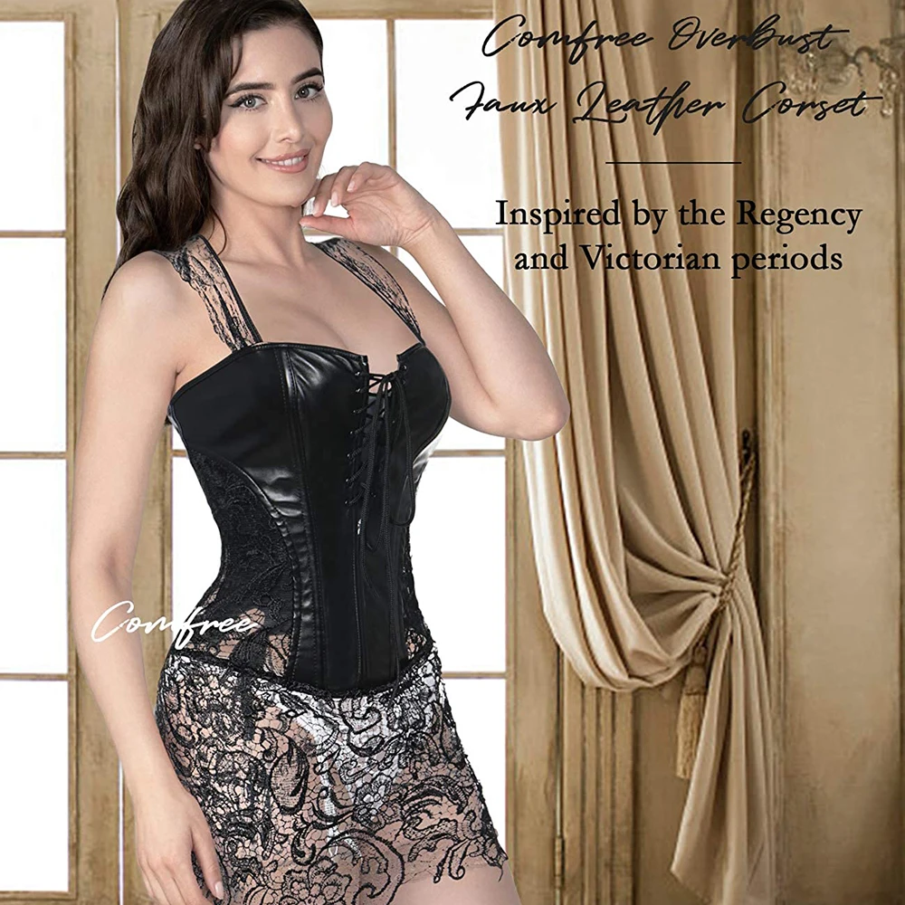 Miss Moly Women Steampunk Corset Lady Faux Leather Lace Up Front Zipper Back Corset Goth Bustier Christmas Fancy Dress