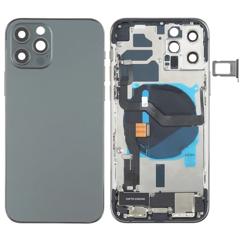 Battery Back Cover Assembly For iPhone 12 Pro With Side Keys & Loud Speaker & Motor & Camera Lens & Card Tray & Power Button