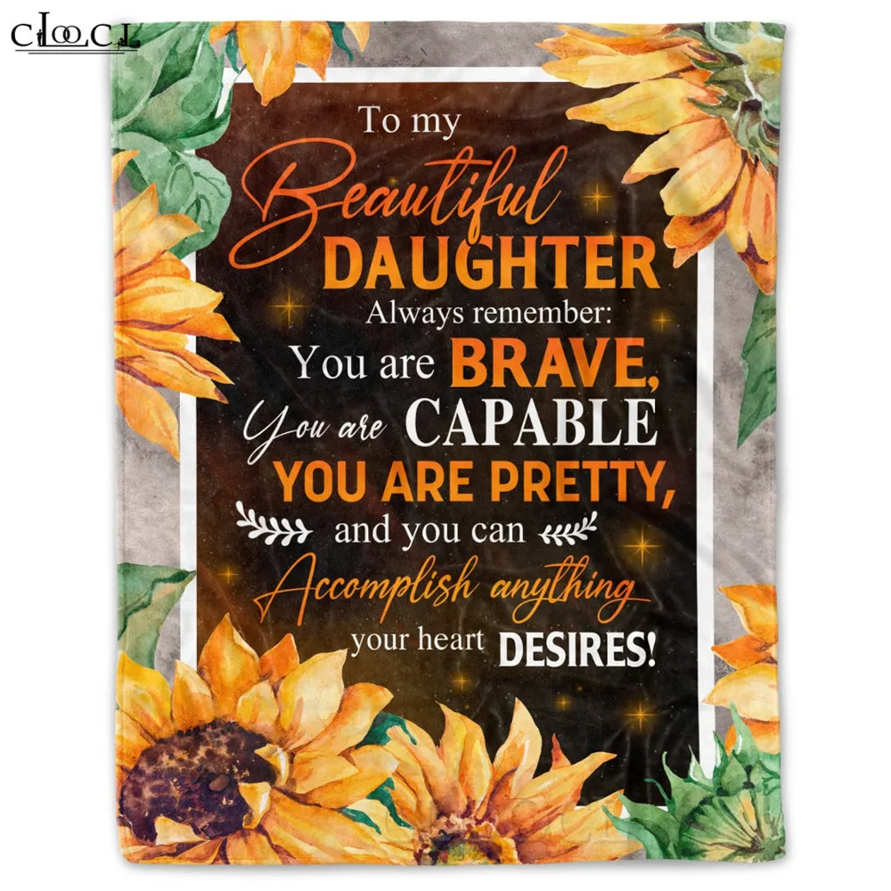 

HXTo My Beautiful Daughter Flannel Blankets 3D Graphic Always Remember that You Are Brave Sunflower Blanket Plush Quilts