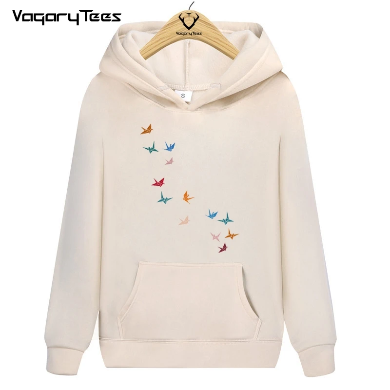 

Autumn men Flying Paper Cranes Birds High-quality Casual New Colorful Birds Print Hip Hop Streetwear Hoodie Unisex