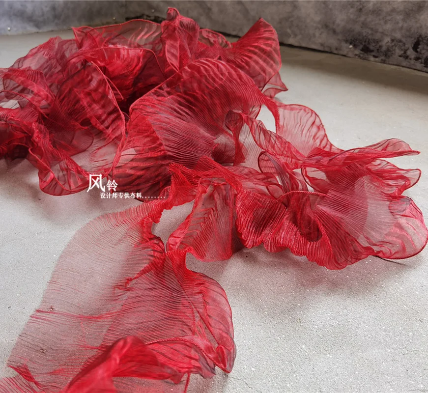 1 Yard Wave Pleated Cloth Lace Trim Fabric Red Organza DIY Decor Ribbon Collar Skirt Wedding Dress Designer Accessories