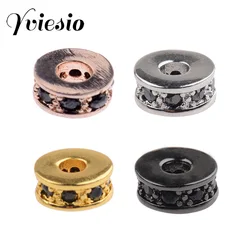 Brass Micro Inlay Accessories Black Zircon Bracelet Beaded Spacer Beads Diy Making Necklace Handmade Jewelry Supplier