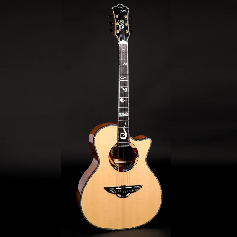 MUXIKA C70 41-inch high-quality acoustic guitar, solid spruce top, KOA + maple back, ebony fingerboard