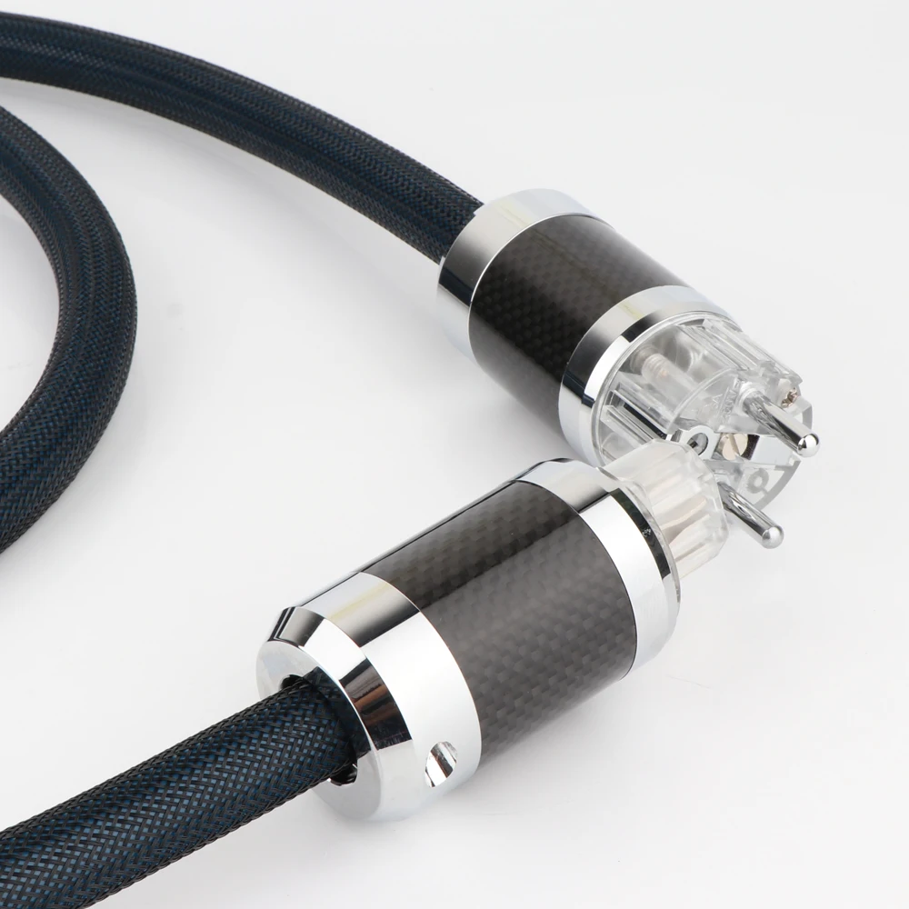 Kabel Daya berlapis perak OFC Hifi AC, kelas atas serat karbon berlapis Rhodium AC EU kabel daya Schuko