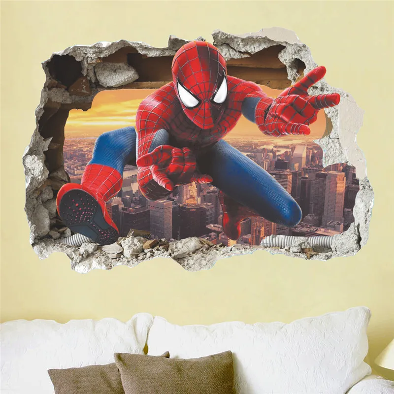 Spiderman Super Heroes Wall Stickers For Kids Room Decoration Home Bedroom PVC Decor Cartoon Movie Mural Wall Art Decals