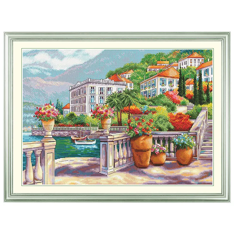 

Home Decoration Fishxx Cross Stitch Kit Precision Printing C1525 Beautiful Town Scenery Handmade Sewing