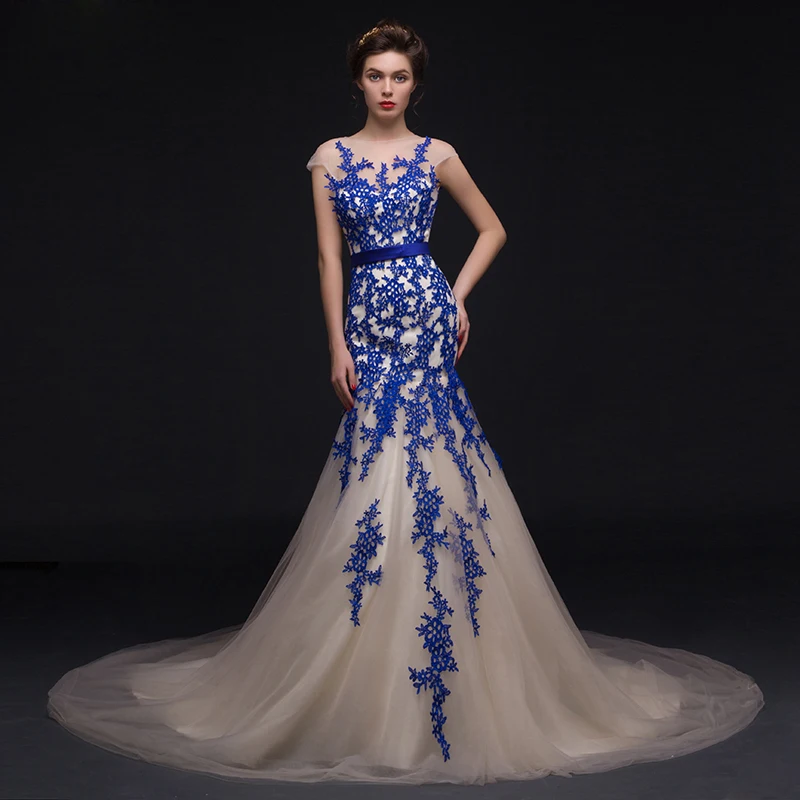 Robe de soirée de mariage sur mesure, robe longue et sexy en dentelle bleue, style indien, 2021