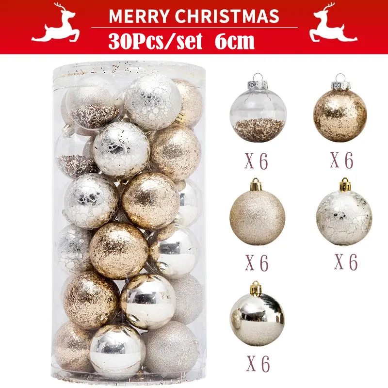 

30Pcs 6cm Christmas Ball Christmas Tree Decor Glitter Gold Ornament Christmas Decorations Pendants Ball For Home New Year