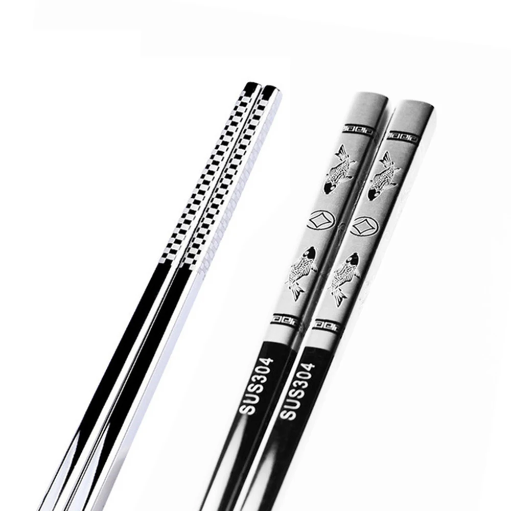 1 Pairs Stainless Steel Chopsticks Metal Dragon Pattern Chinese Chopsticks Portable Rust-Resistant Home Restaurant Tableware