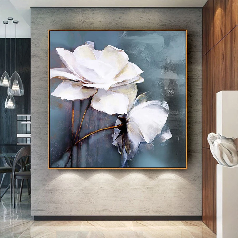 100% Handpainted Oil Painting On Canvas New Handmade Knife White Flower Paintings Wall Art Picture Home Decor For Living Room