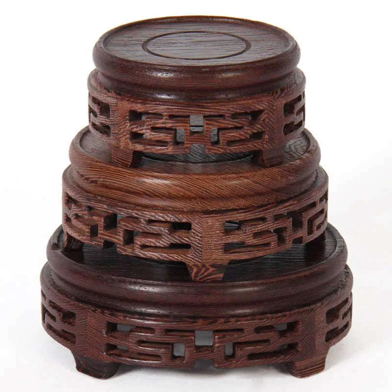 Rosewood Stone Fret  Base Solid Wood Stone Ornament Base Wenge Ebony Wood Purple Clay Pot Base Handicraft Round Wooden Holder