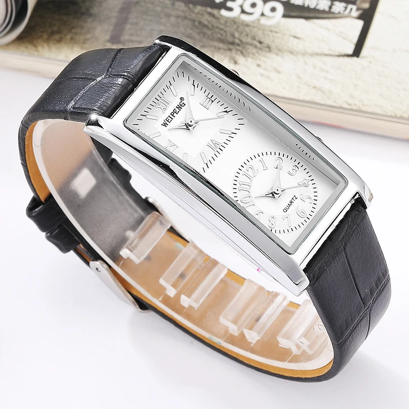 Dual Dial Unisex Watch Genuine Leather Band Couple Quartz Wristwatch Simple Minimalist Men Women Male Female Black White Clock