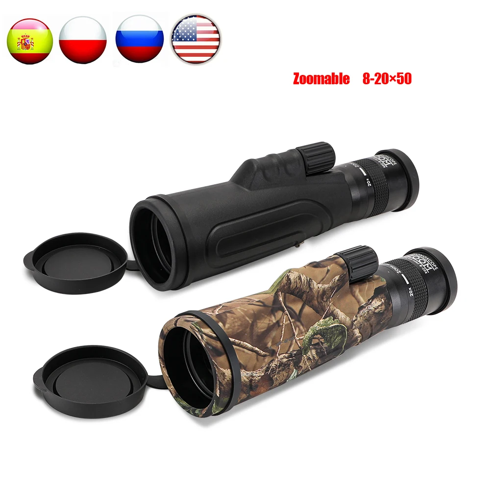 WG11 Zoom Monocular Telescope Camera 8-20x50 High Power Long Range Monoculars Waterproof Hunting Telescope For Camping Travel