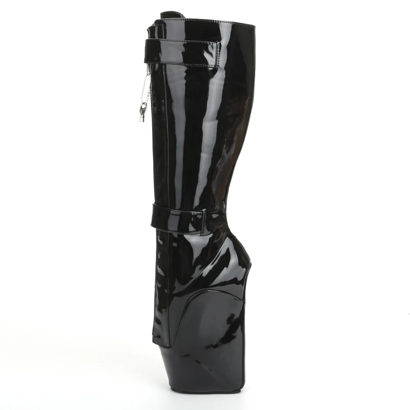 Knee-High 18CM High Heel Ballet Boots Lockable YKK Zipper Strange Wedge Heelless Boots With Locks