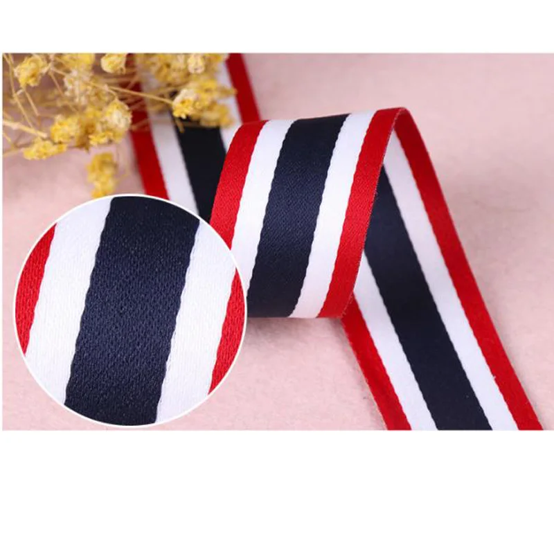 New 3M/Lot  Red White Navy Blue Width 3cm 4cm Printed Grosgrain Ribbon Backpack Belt Bow Decoration Tape DIY Sewing Accessories