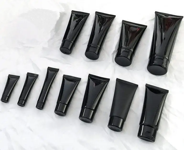 Black Empty PE Plastic Hand Cream Container, Squeeze Cosmetic Soft Hose Tubes, Portable Cosmetic tube with Screw cap