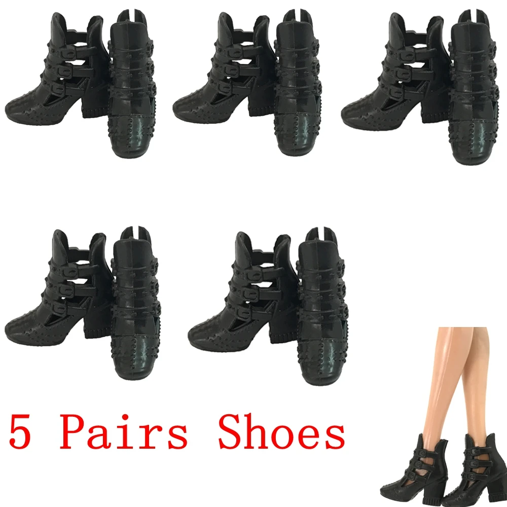 5 Pair/Set Doll Shoes Cool Sneaker Flat Black Sandals Genuine Sandals High-heeled Shoes For Barbie Doll Shoes Toy