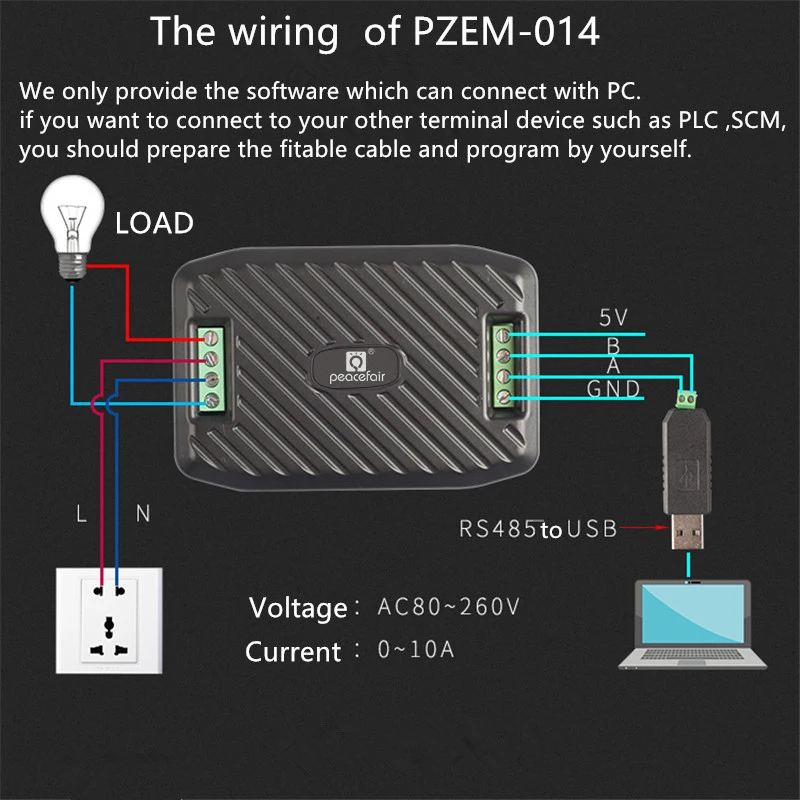 PZEM-014 Wechselstrom einphasiger Stromzähler 220V 10a Voltmeter Modbus Frequenz Leistungs faktor Energie Ampere meter Kommunikation sbox – Detail 9