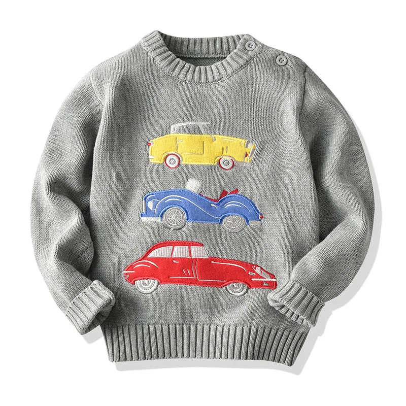 Autumn Baby Kids Boys Girls Long Sleeve Cartoon Car Knit Sweater Baby Kids Boys Girls Pullover Sweaters Children\'s Clothes