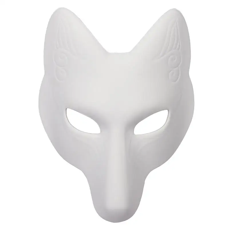 DIY Unpainted Mask White Blank Face Mask Halloween Masquerade Fox Mask Cosplay Blank Mask for Dancing Party Halloween Masquerade