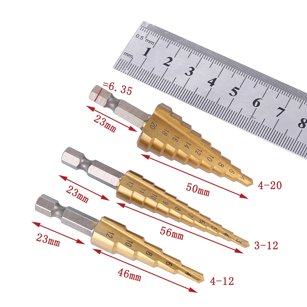 HSS 3-12mm 4-12mm 4-20mm HSS düz oluk adım matkap ucu titanyum kaplamalı ahşap Metal delik kesici çekirdek sondaj alet takımı