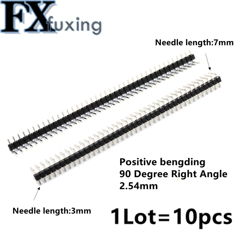10pcs 2.54MM 1*40P 1X40P 90 degree Right angle Single Row Male Pin Header Positive/Reverse Bending PCB Board Connector Pinheader
