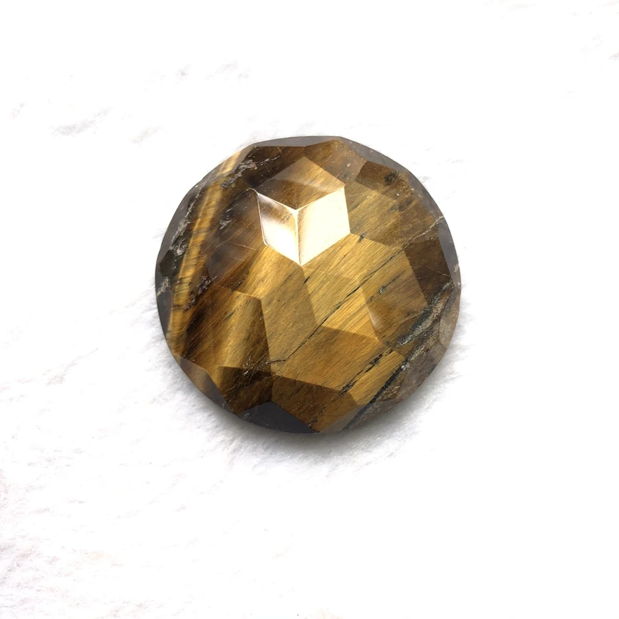 Wholesale 1pcs 100% Natural Gold Tiger Eye Bead Cabochon Pendant 38mm Faceted Round Gemstone Ring Face