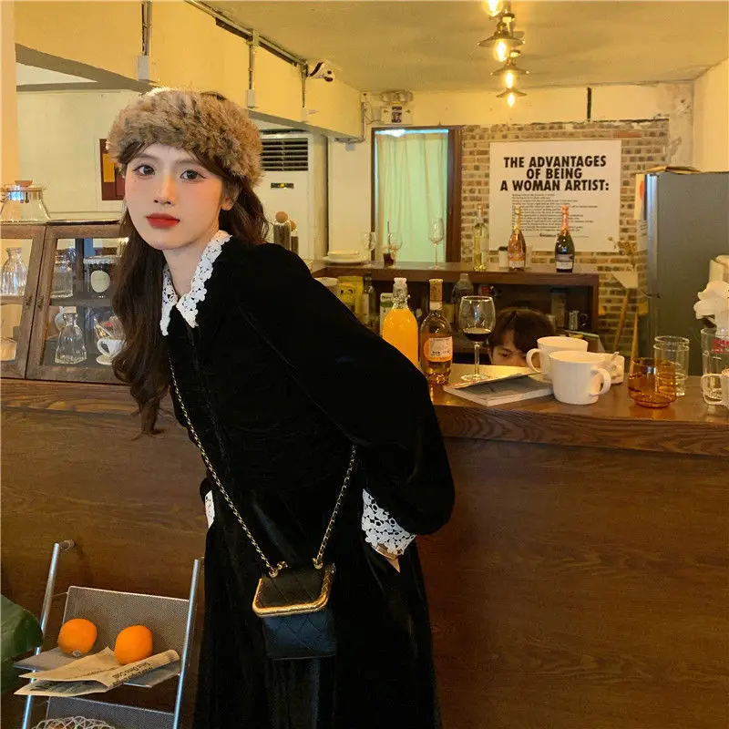 Dresses Women Long Sleeve Button Spring Ladies Retro Warm All-match Korean Style Fashionable Students New Solid Mujer Vestdios