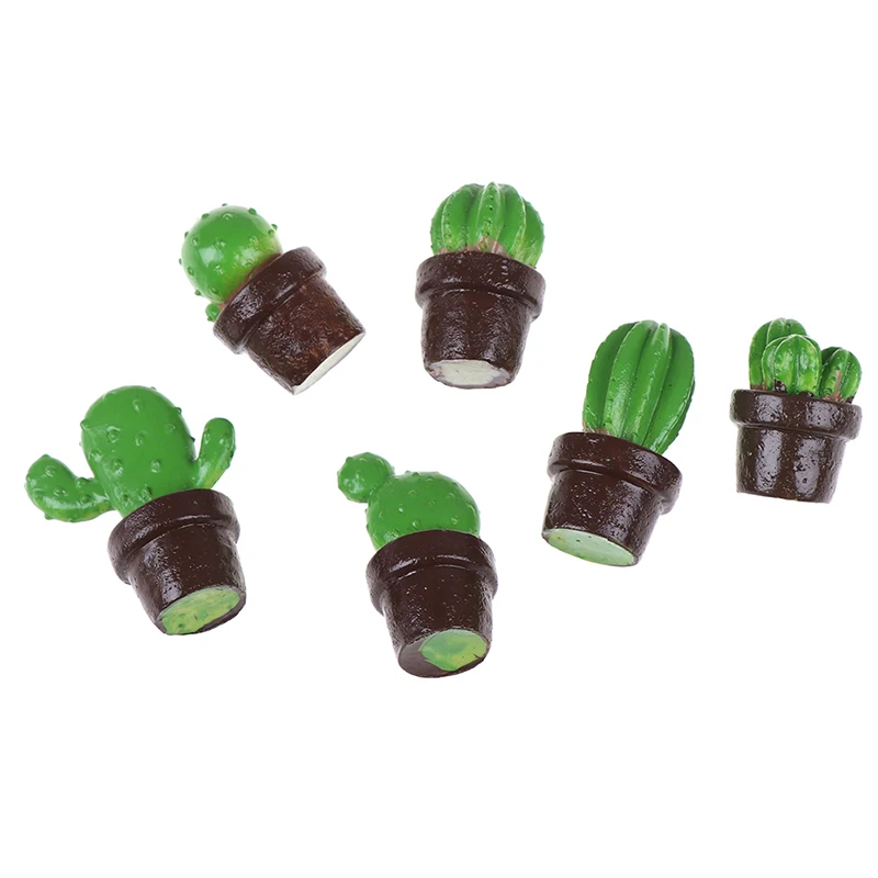5 pçs bonito verde mini árvore em vaso para 1:12 casa de bonecas miniatura cactus suculentas planta verde em pote boneca casa simulação vaso