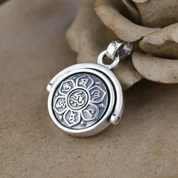 Unibabe S925 Sterling Silver Buddhist six-character mantra pendant Man Women Thai silver rotated Lucky pendant Jewerly