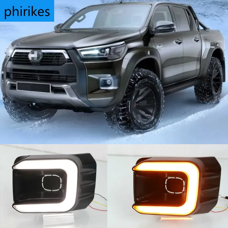 

1 Pair Car LED Daytime Running Light Turn Yellow Signal Relay 12V DRL Daylight For Toyota Hilux Revo Rocco 2020 2021